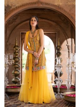 Chhavvi Aggarwal - Yellow Printed Kurta with Palazzo and Dupatta (Set of 3)