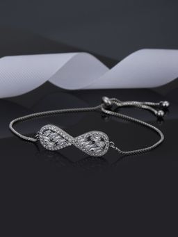 Carlton London - Premium Silver Toned C Z Studded Rhodium-Plated Adjustable Bracelet