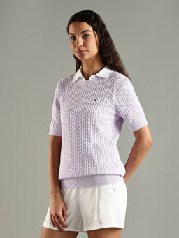 Tommy Hilfiger - Women Purple Regular Fit Cotton Crew Neck Sweater