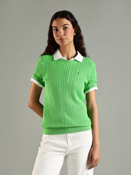 Tommy Hilfiger - Women Green Regular Fit Cotton Crew Neck Sweater