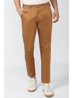 Peter England - Men Brown Solid Carrot Fit Casual Trousers