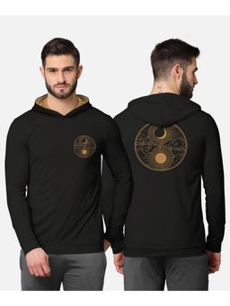 BULLMER - Trendy Front & Back Printed Full Sleeve Hooded T-shirt For Men Black