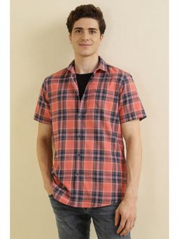Allen Solly - Men Peach Custom Fit Check Half Sleeves Casual Shirt