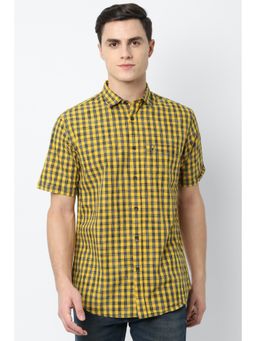 Allen Solly - Men Yellow Slim Fit Check Half Sleeves Casual Shirt