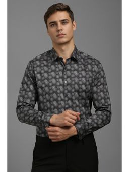 Louis Philippe - Men Grey Slim Fit Print Full Sleeves Formal Shirt