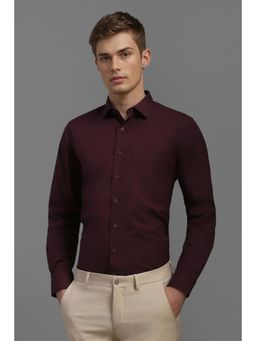 Louis Philippe - Men Maroon Slim Fit Solid Full Sleeves Formal Shirt