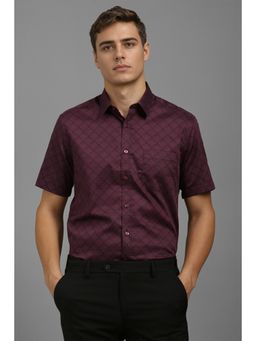 Louis Philippe - Men Maroon Classic Fit Print Half Sleeves Formal Shirt