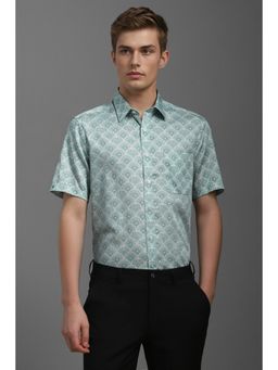 Louis Philippe - Men Green Classic Fit Print Half Sleeves Formal Shirt