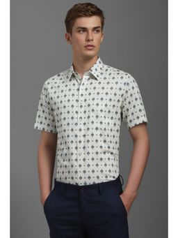 Louis Philippe - Men White Slim Fit Print Half Sleeves Formal Shirt