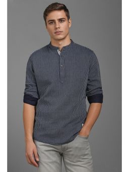 Louis Philippe - Men Navy Blue Slim Fit Stripe Full Sleeves Casual Shirt