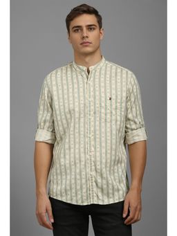 Louis Philippe - Men Cream Slim Fit Stripe Full Sleeves Casual Shirt