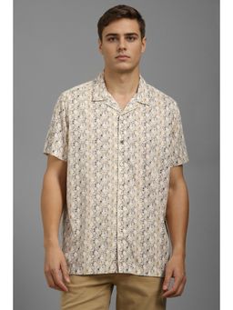 Louis Philippe - Men Beige Slim Fit Print Half Sleeves Casual Shirt