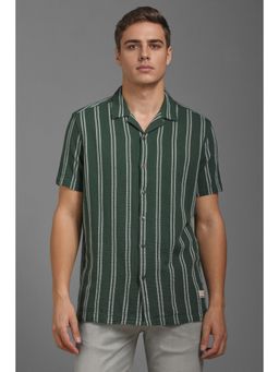 Louis Philippe - Men Green Slim Fit Stripe Half Sleeves Casual Shirt
