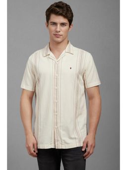 Louis Philippe - Men Beige Slim Fit Print Half Sleeves Casual Shirt