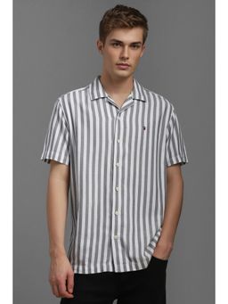 Louis Philippe - Men Grey Slim Fit Stripe Half Sleeves Casual Shirt