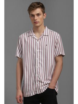 Louis Philippe - Men Mauve Slim Fit Stripe Half Sleeves Casual Shirt