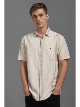 Louis Philippe - Men Beige Slim Fit Print Half Sleeves Casual Shirt