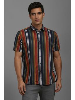Louis Philippe - Men Multi-Color Slim Fit Stripe Half Sleeves Casual Shirt