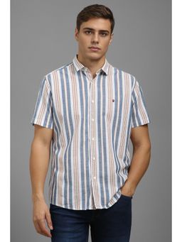 Louis Philippe - Men White Slim Fit Stripe Half Sleeves Casual Shirt