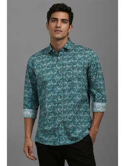 Louis Philippe - Men Green Slim Fit Print Full Sleeves Casual Shirt