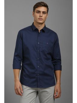 Louis Philippe - Men Navy Blue Slim Fit Solid Full Sleeves Casual Shirt
