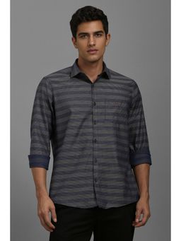 Louis Philippe - Men Grey Slim Fit Stripe Full Sleeves Casual Shirt