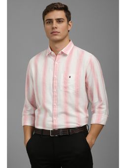 Louis Philippe - Men White Slim Fit Stripe Full Sleeves Casual Shirt