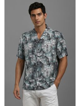 Louis Philippe - Men White Slim Fit Print Half Sleeves Casual Shirt