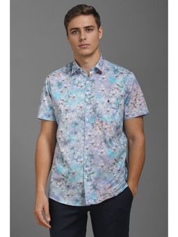 Louis Philippe - Men Blue Slim Fit Print Half Sleeves Casual Shirt