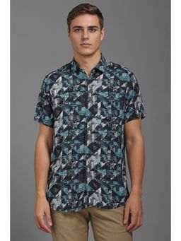 Louis Philippe - Men Navy Blue Slim Fit Print Half Sleeves Casual Shirt