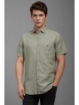 Louis Philippe - Men Olive Slim Fit Textured Half Sleeves Casual Shirt
