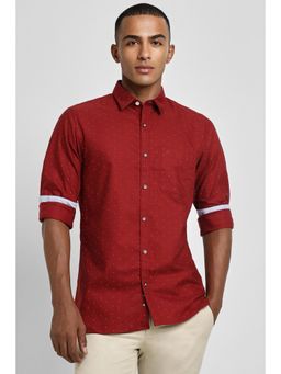 Peter England - Men Red Slim Fit Print Full Sleeves Casual Shirt
