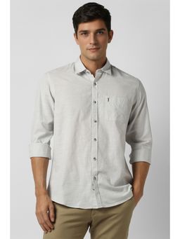 Peter England - Men Grey Slim Fit Textured Shirt