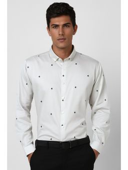 Van Heusen - Men White Slim Fit Print Full Sleeves Party Shirt