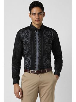 Van Heusen - Men Black Slim Fit Print Full Sleeves Party Shirt