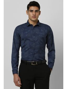 Van Heusen - Men Navy Blue Slim Fit Print Full Sleeves Formal Shirt
