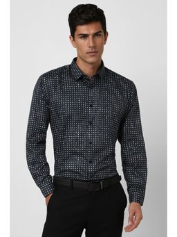 Van Heusen - Men Black Slim Fit Print Full Sleeves Party Shirt