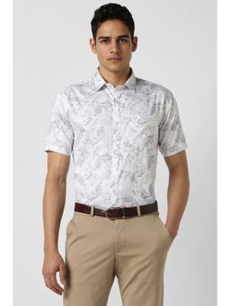 Van Heusen - Men White Slim Fit Print Half Sleeves Party Shirt