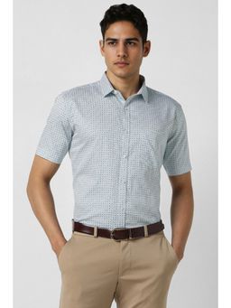 Van Heusen - Men White Slim Fit Print Half Sleeves Party Shirt