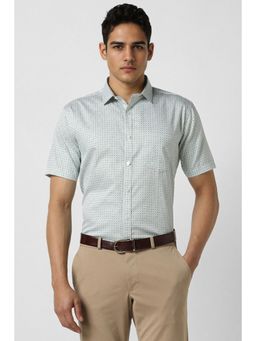 Van Heusen - Men White Slim Fit Print Half Sleeves Party Shirt