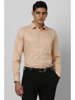 Van Heusen - Men Peach Regular Fit Textured Full Sleeves Formal Shirt