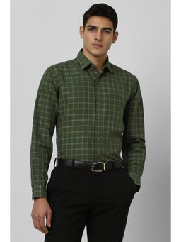 Van Heusen - Men Olive Regular Fit Check Full Sleeves Formal Shirt