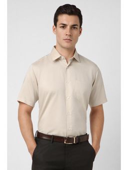 Van Heusen - Men Beige Regular Fit Textured Half Sleeves Wedding Shirt