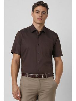 Van Heusen - Men Brown Regular Fit Textured Half Sleeves Wedding Shirt