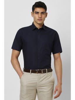 Van Heusen - Men Navy Blue Regular Fit Textured Half Sleeves Formal Shirt