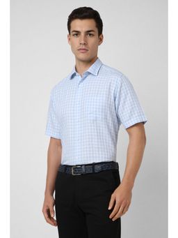 Van Heusen - Men Light Blue Regular Fit Check Half Sleeves Formal Shirt