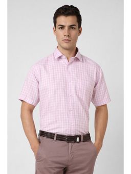 Van Heusen - Men Pink Regular Fit Check Half Sleeves Formal Shirt