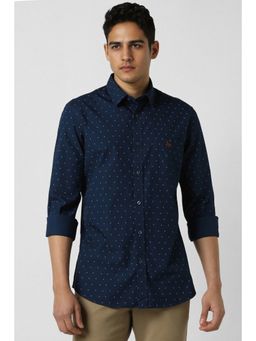 Van Heusen - Men Navy Blue Slim Fit Print Full Sleeves Casual Shirt