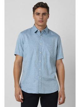 Van Heusen - Men Light Blue Slim Fit Print Half Sleeves Casual Shirt