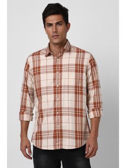 Van Heusen - Men Beige Slim Fit Check Full Sleeves Casual Shirt